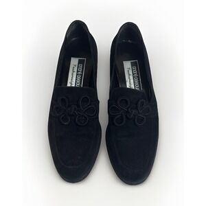 Vintage Andre Assous Featherweights Black Suede Loafers Shoes Size 5.5